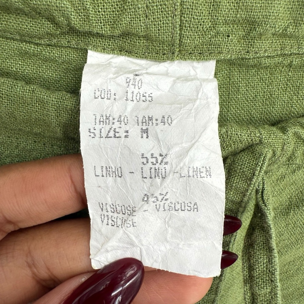 Miroa Green Linen Blend Drawstring Waist Casual Pants, Size M Bohemian Boho Chic - Picture 5 of 5